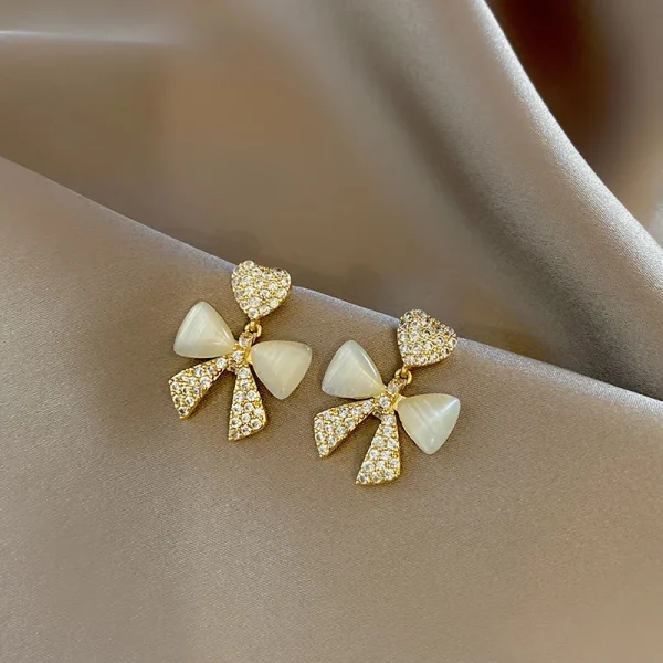 Heart Bow Zircon Korean Earring For Women